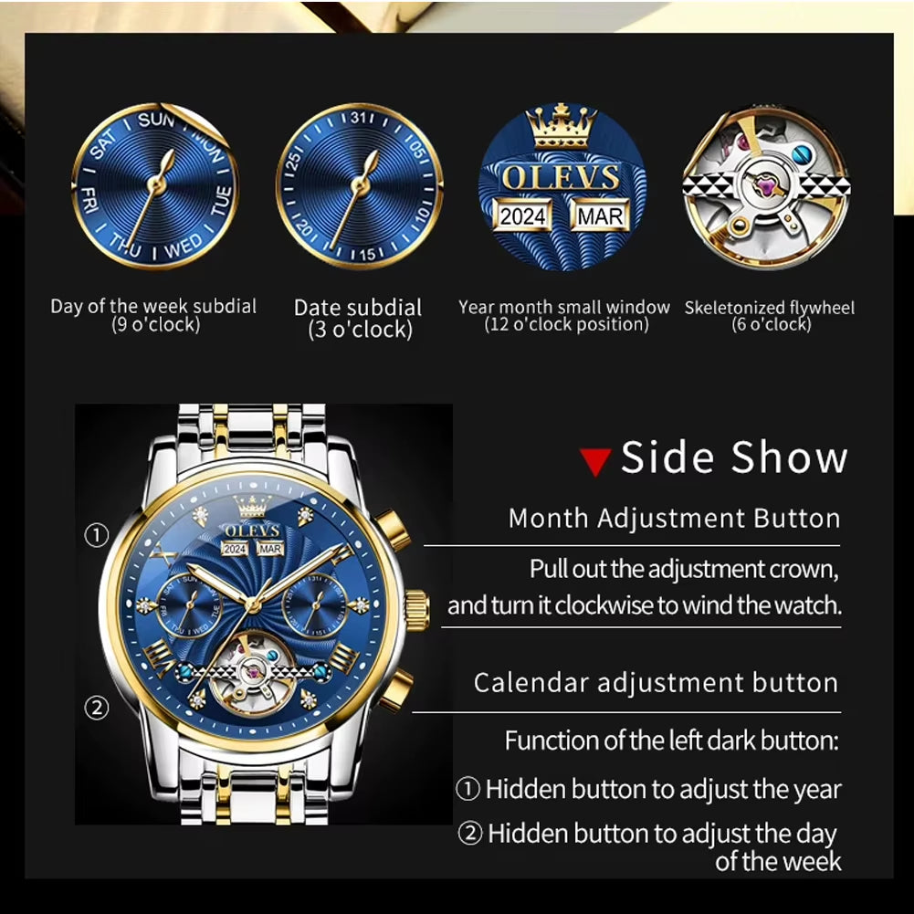 New Men'S Watches Waterproof Luminous Automatic Mechanical Watch for Man Original Luxury Skeleton Flywheel Male Watch 7088