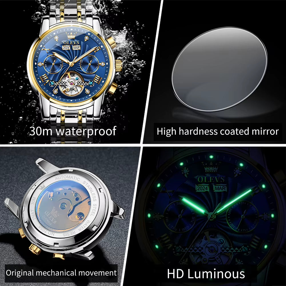 New Men'S Watches Waterproof Luminous Automatic Mechanical Watch for Man Original Luxury Skeleton Flywheel Male Watch 7088